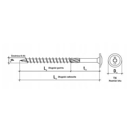 Wkręty ciesielskie talerzowe do drewna 8x260 mm TORX TX40, Wkręt-Met, 50 szt.,