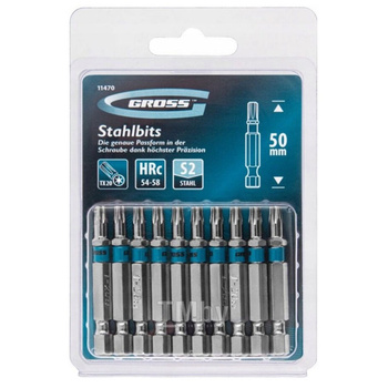 Zestaw bitów TORX TX20, długość 50 mm, stal S2, 10 szt. GROSS