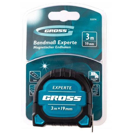 Miara zwijana taśmowa z magnesem  EXPERTE 9 m x 19 mm GROSS