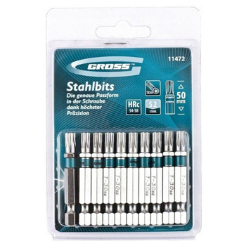 Zestaw bitów TORX TX30, długość 50 mm, stal S2, 10 szt. GROSS