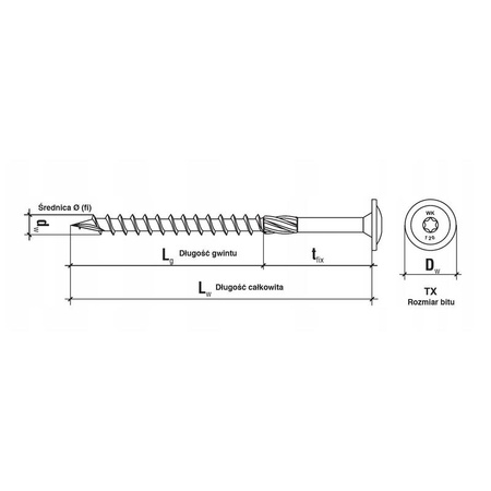 Wkręty ciesielskie talerzowe do drewna 8x160 mm TORX TX40 Wkręt-Met, 25 szt.,