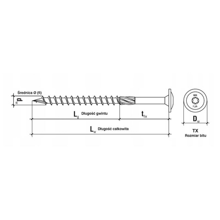 Wkręty ciesielskie talerzowe do drewna 6x200 mm TORX TX40, Wkręt-Met, 100 szt.,